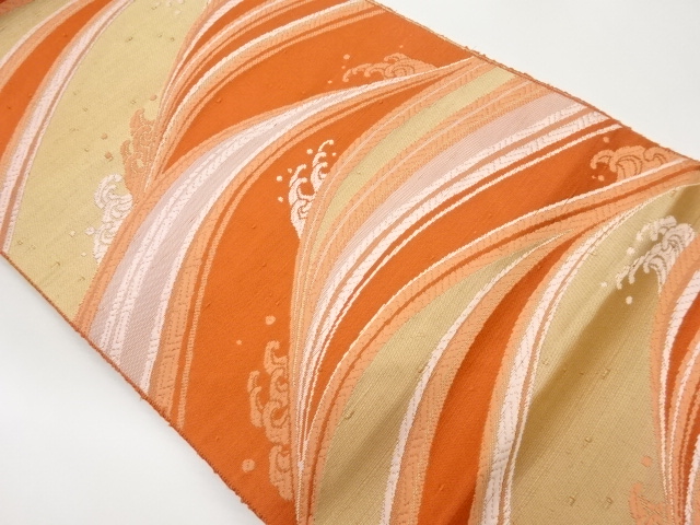 手織り紬荒波模様織出し名古屋帯